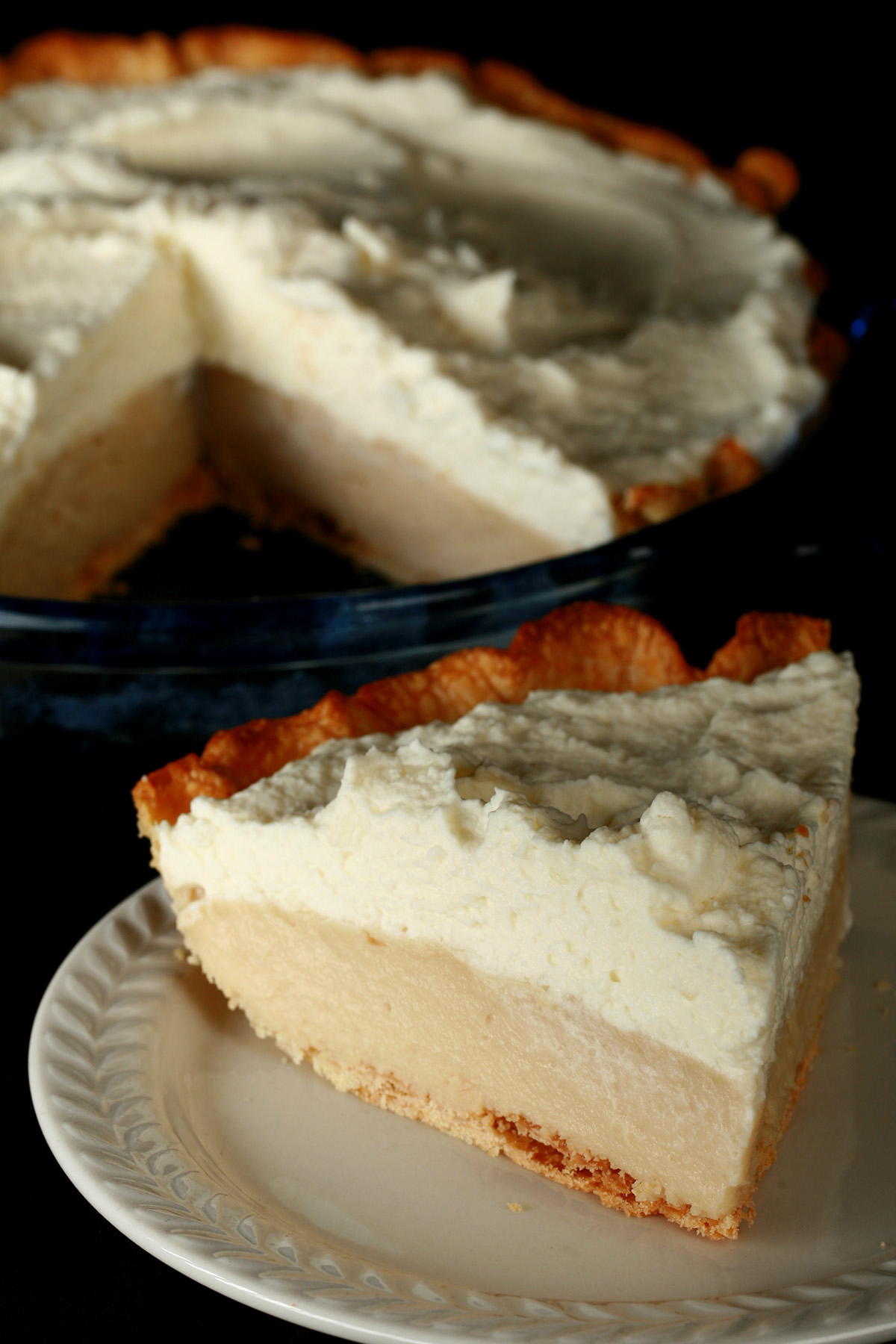A Gluten-Free Earl Grey Pie - A greige custard pie, topped with whipped cream.