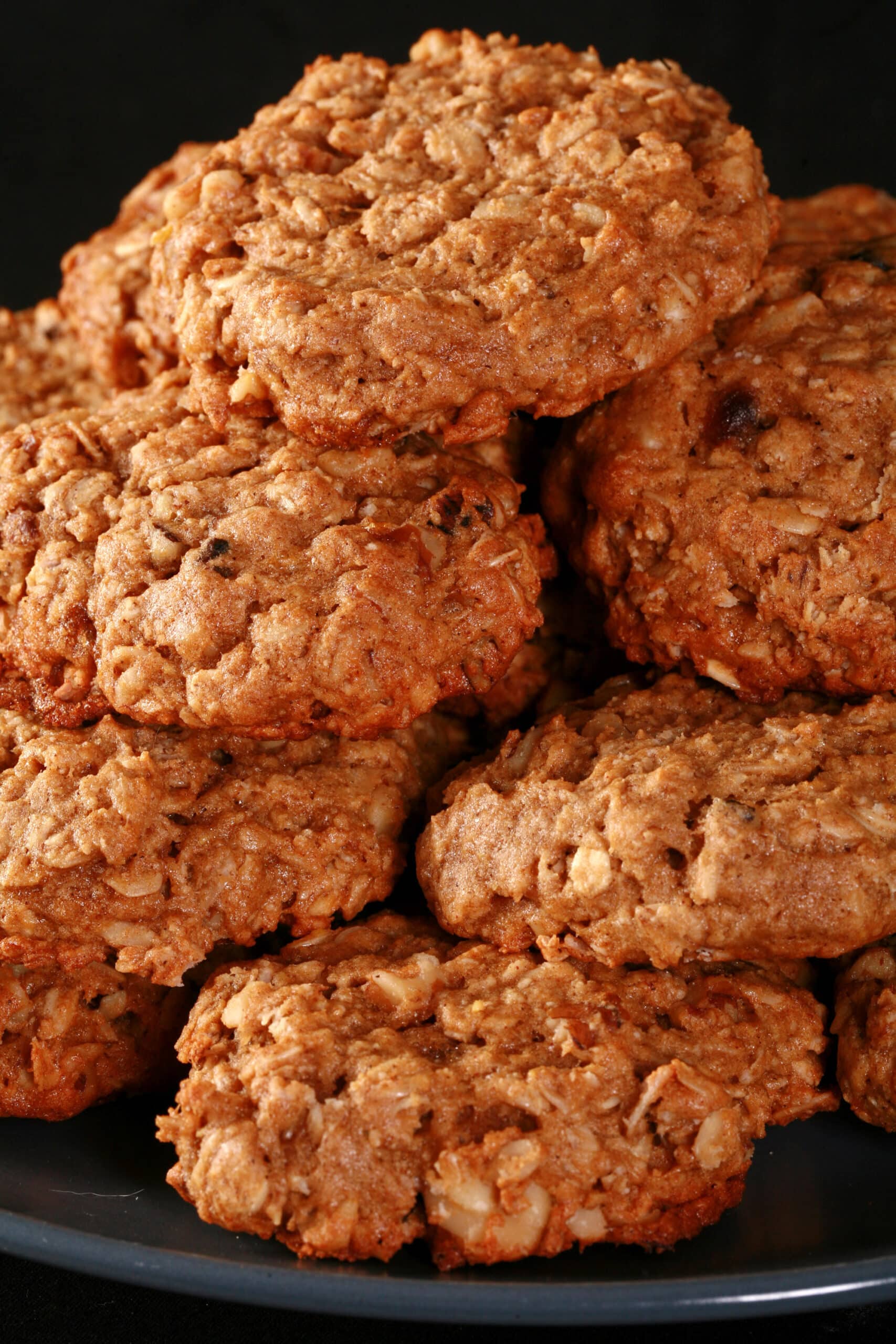 A plate of gluten-free oatmeal banana cookies.