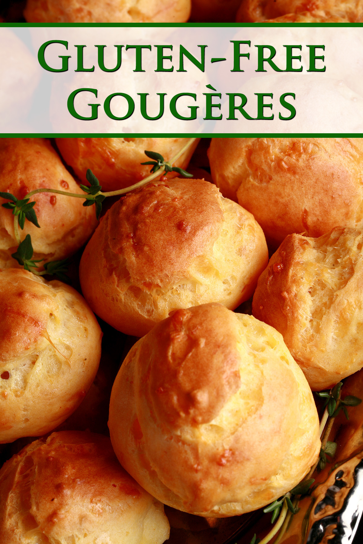 A large pile of Gluten-free Gougères - small, cheesy pastries - on a silver plate.