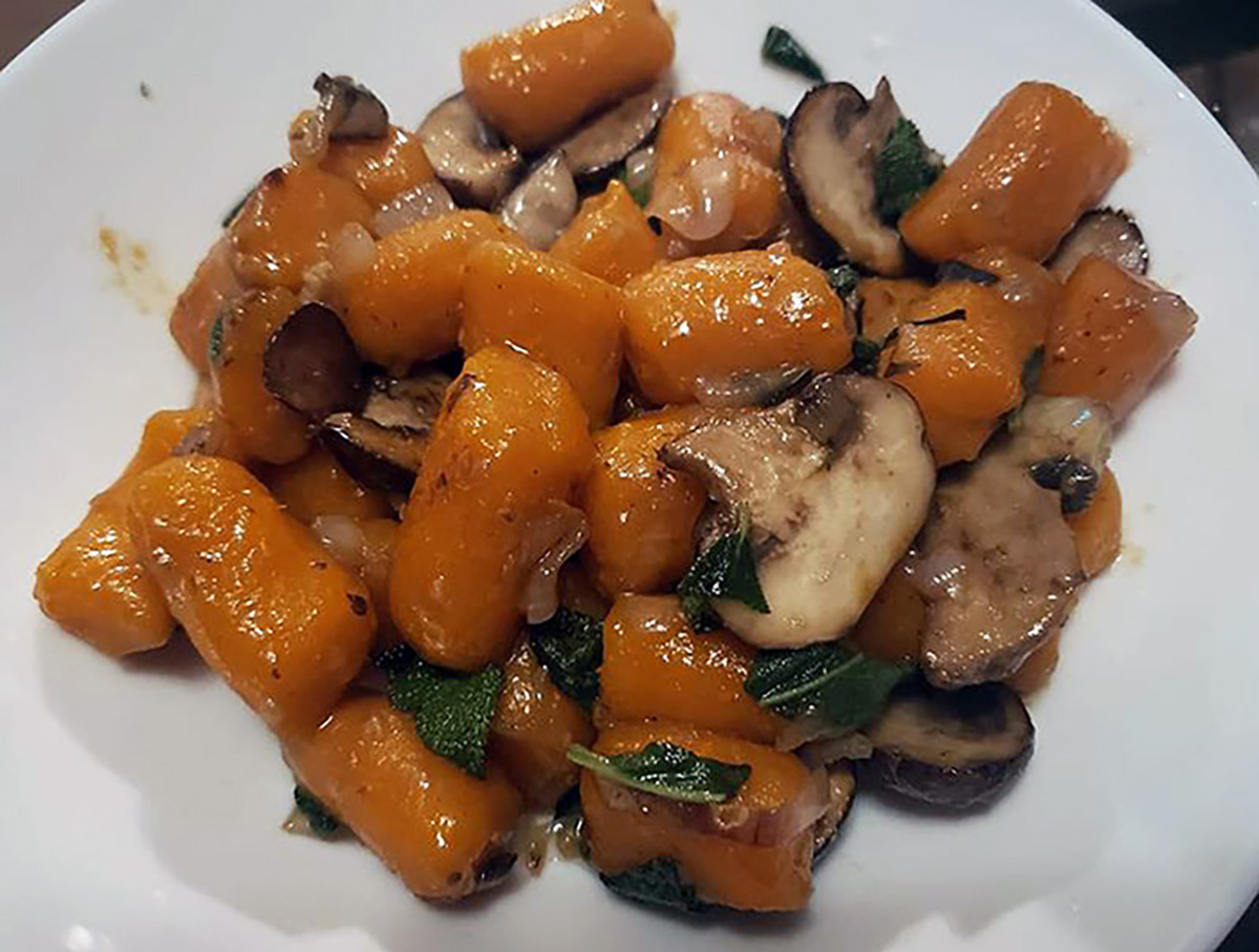 Crappy cell phone photo of the AIP Sweet Potato Gnocchi.