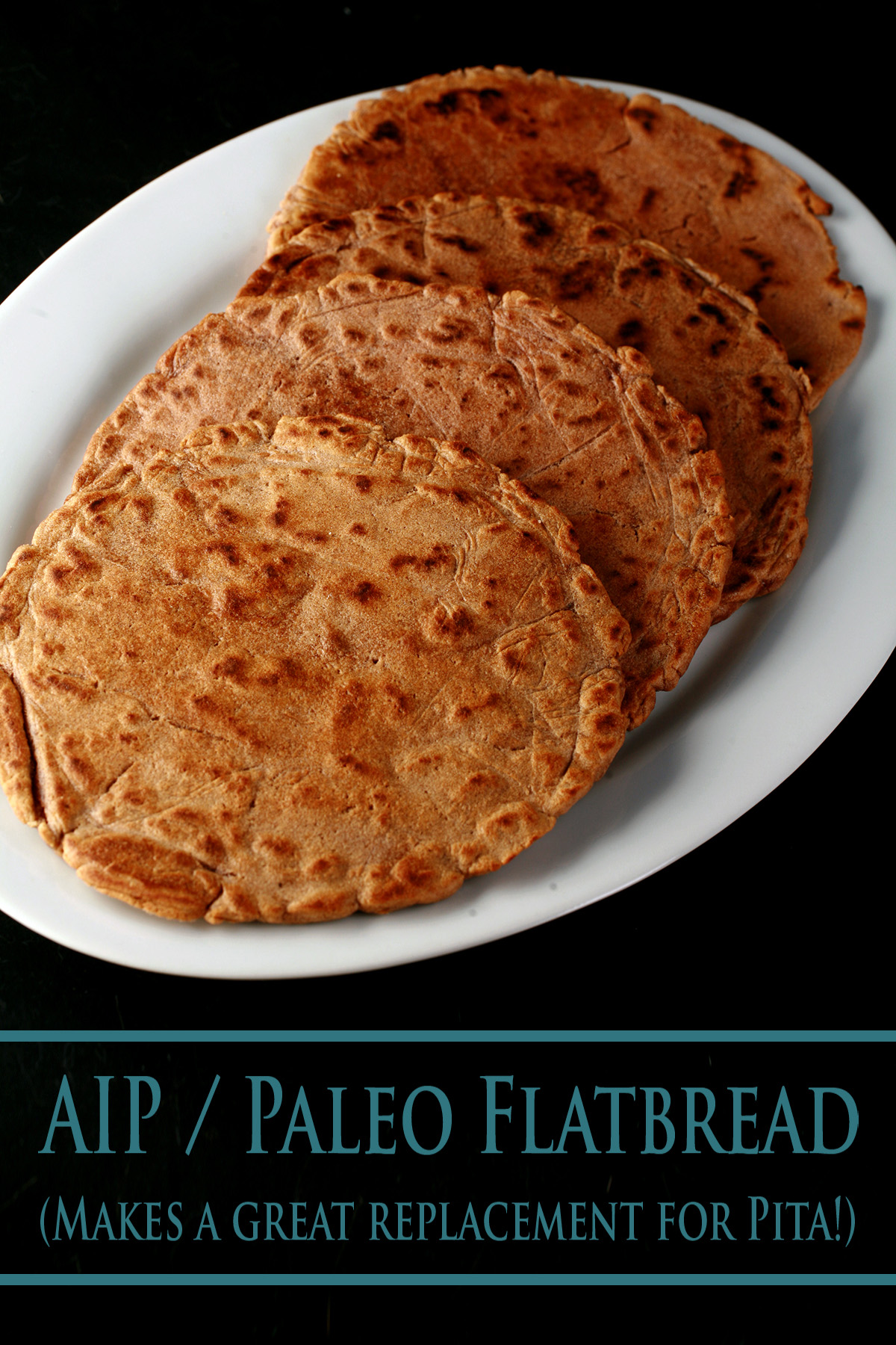 4 cassava flour paleo / AIP flatbreads on a white plate.