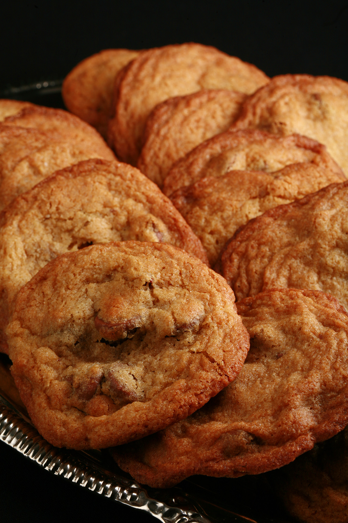 A plate of gluten free chocolate chip cookies.