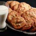 A plate of chewy gluten free chocolate chip cookies.