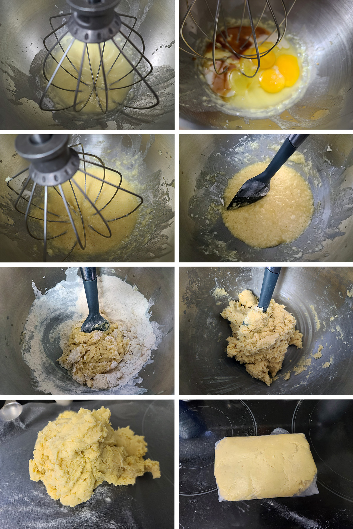 An 8 part image showing the gluten free dough being made.