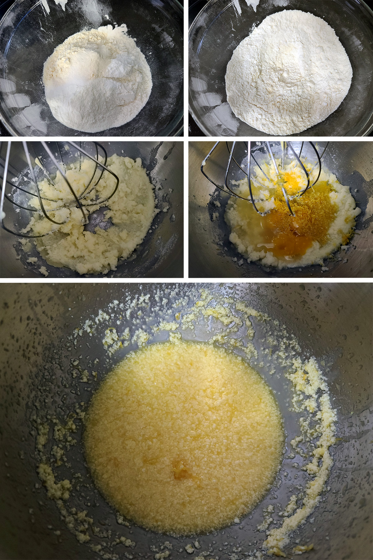 A 5 part image showing the batter being mixed,
