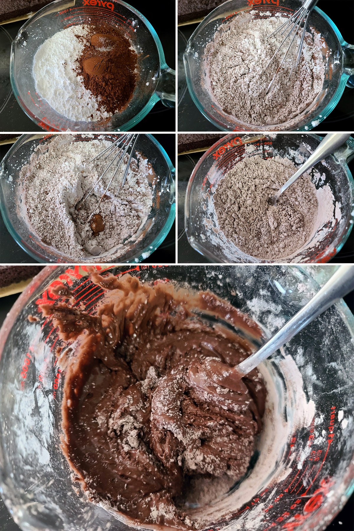 A 5 part image showing the rough glaze being mixed up.