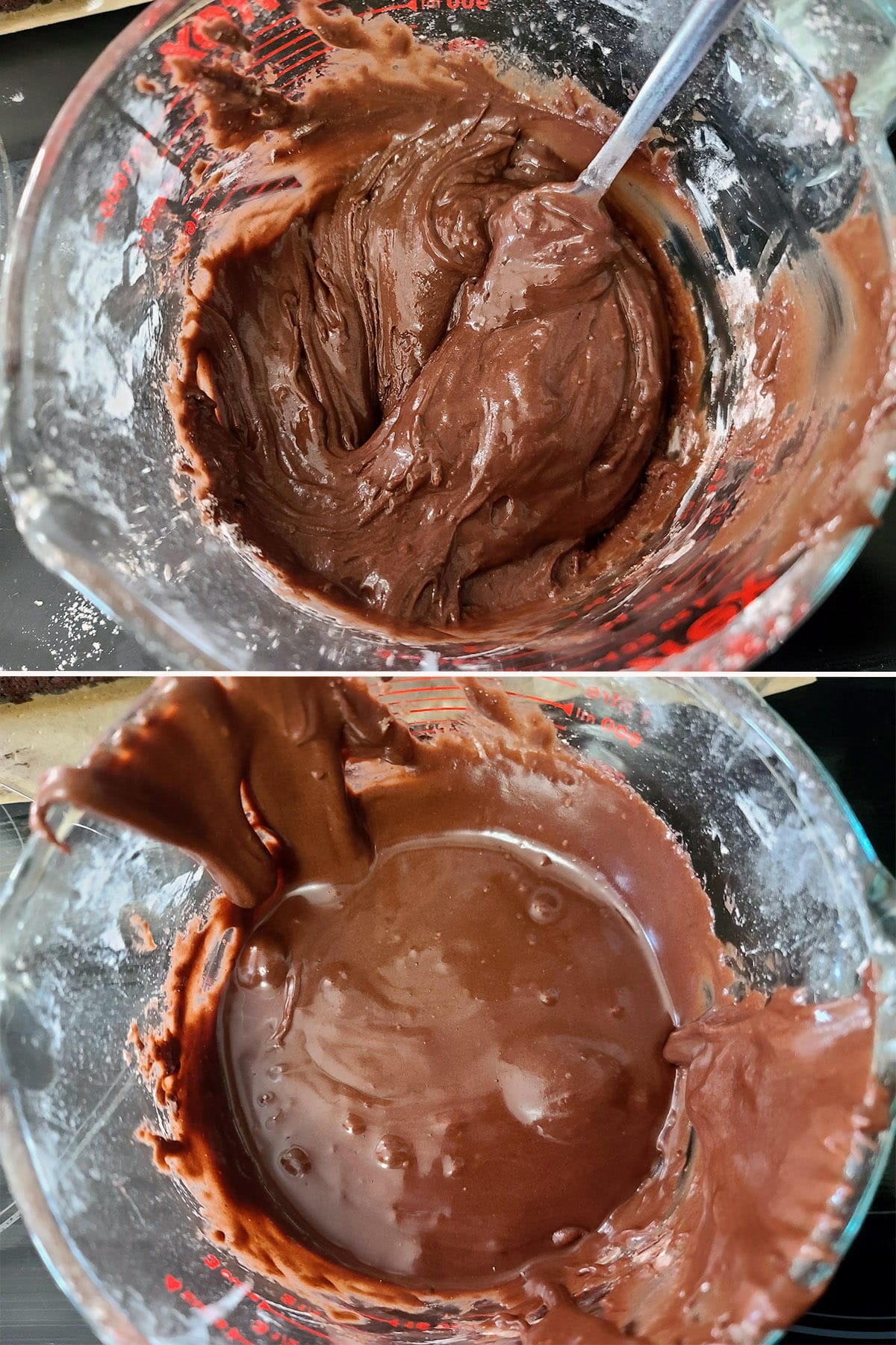 A 2 part image showing the glaze before and after being microwaved.