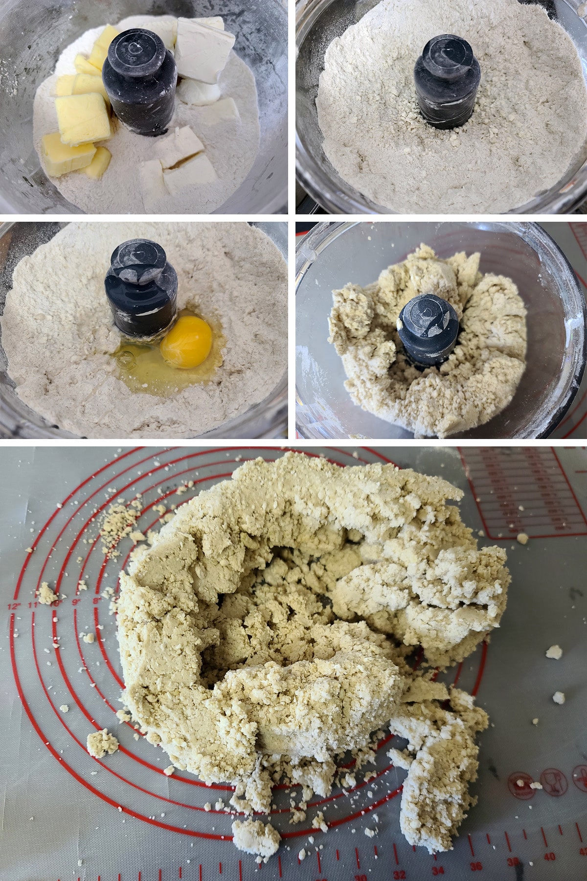 A 5 part image showing the easy gluten free pastry dough being made.