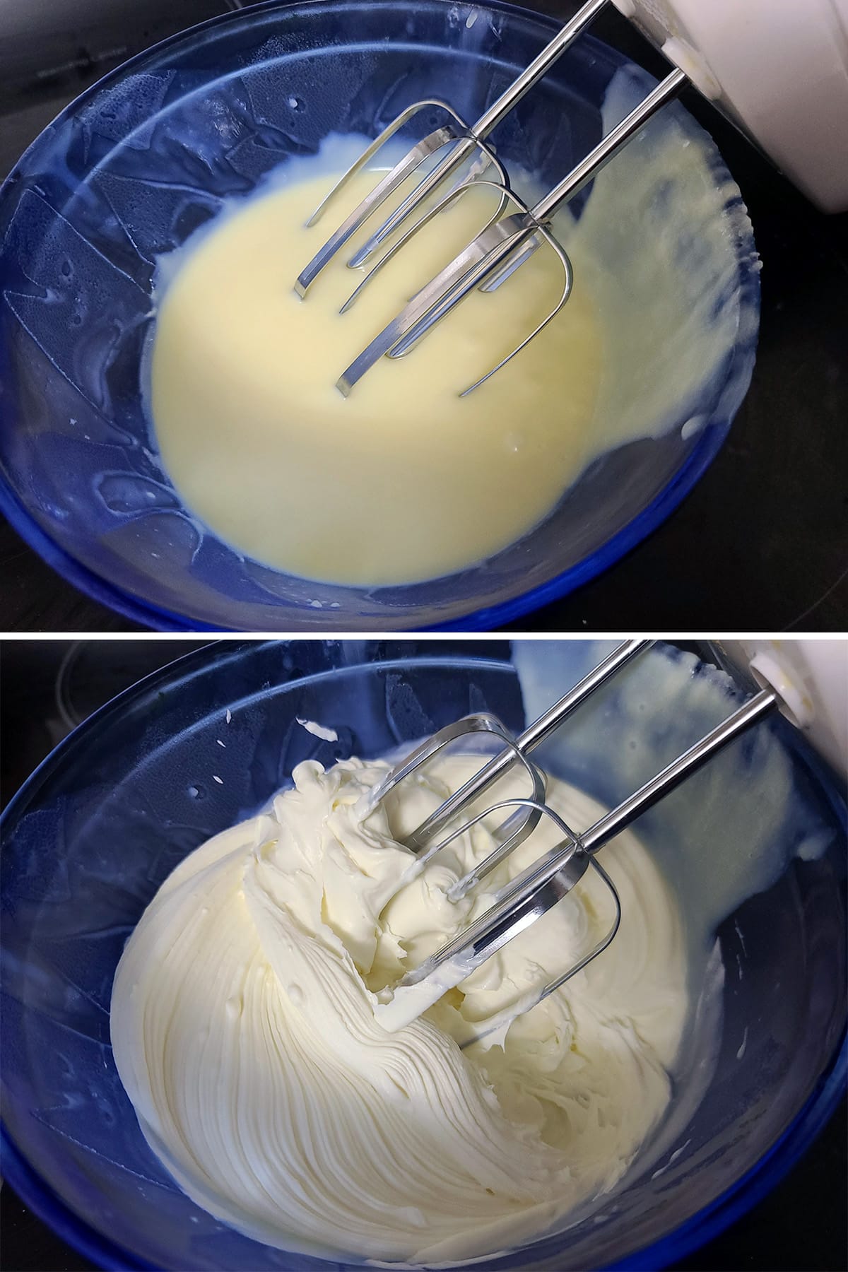 A 1 part image showing the chilled ganache being whipped.