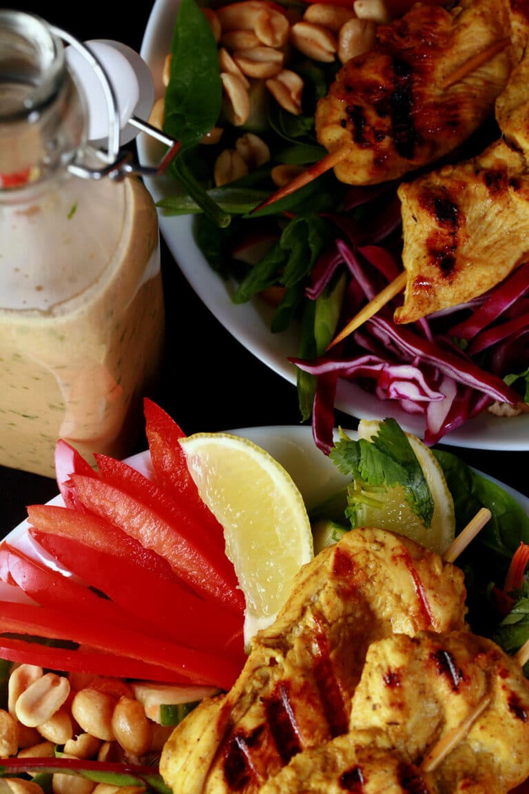 Chicken Satay Salad Recipe [with Peanut Dressing] Beyond Flour