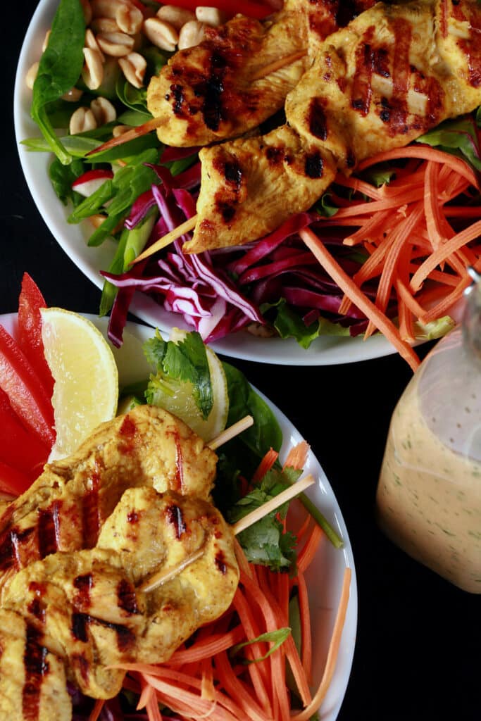 Chicken Satay Salad Recipe [with Peanut Dressing] Beyond Flour