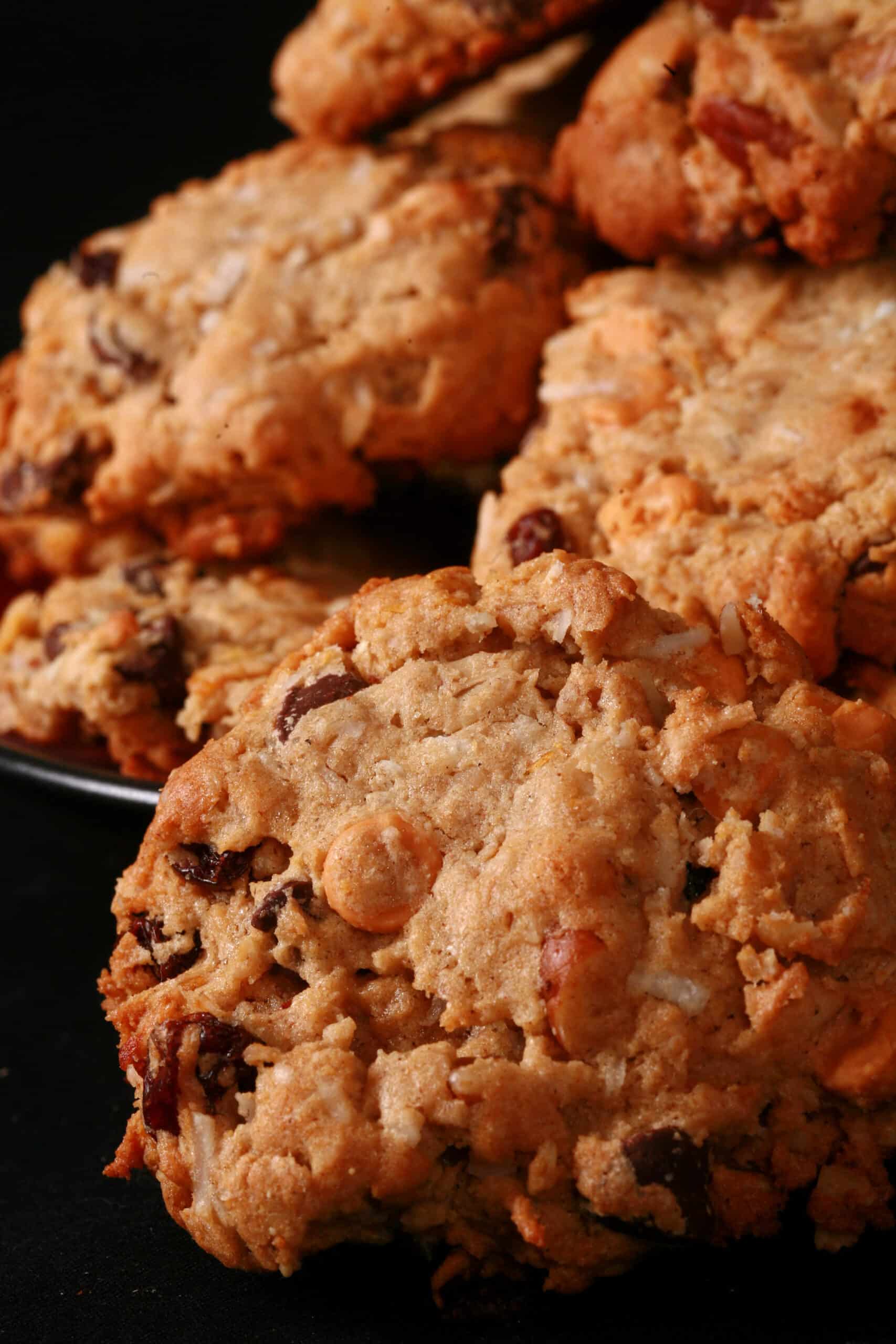 A plate of gluten free cowboy cookies.