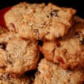 A plate of gluten free cowboy cookies.