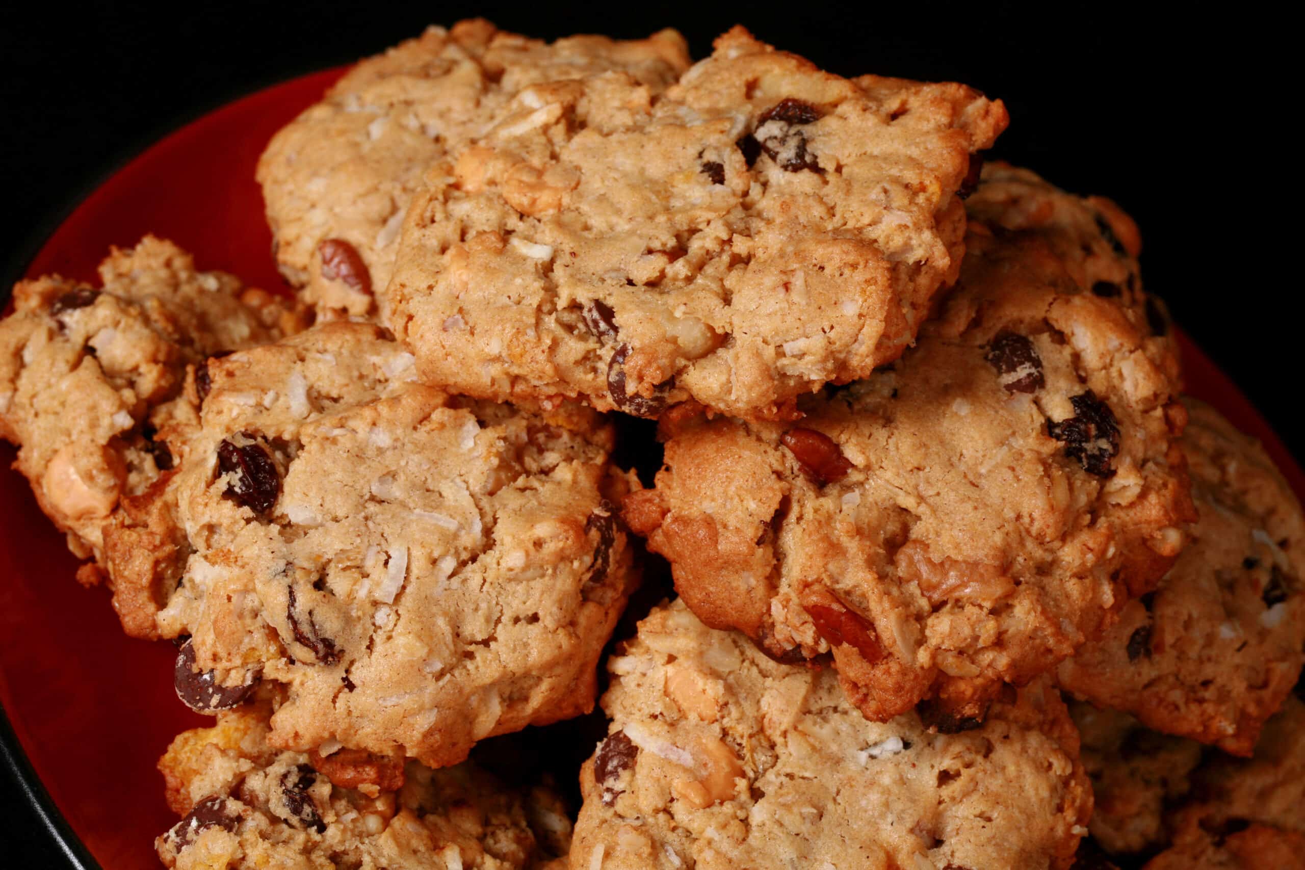 A plate of gluten free cowboy cookies.