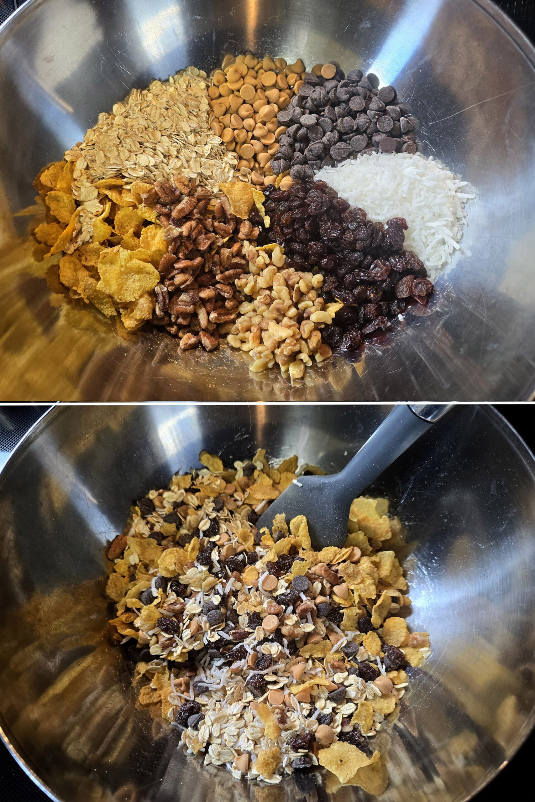 The bowl of goodies being mixed together.