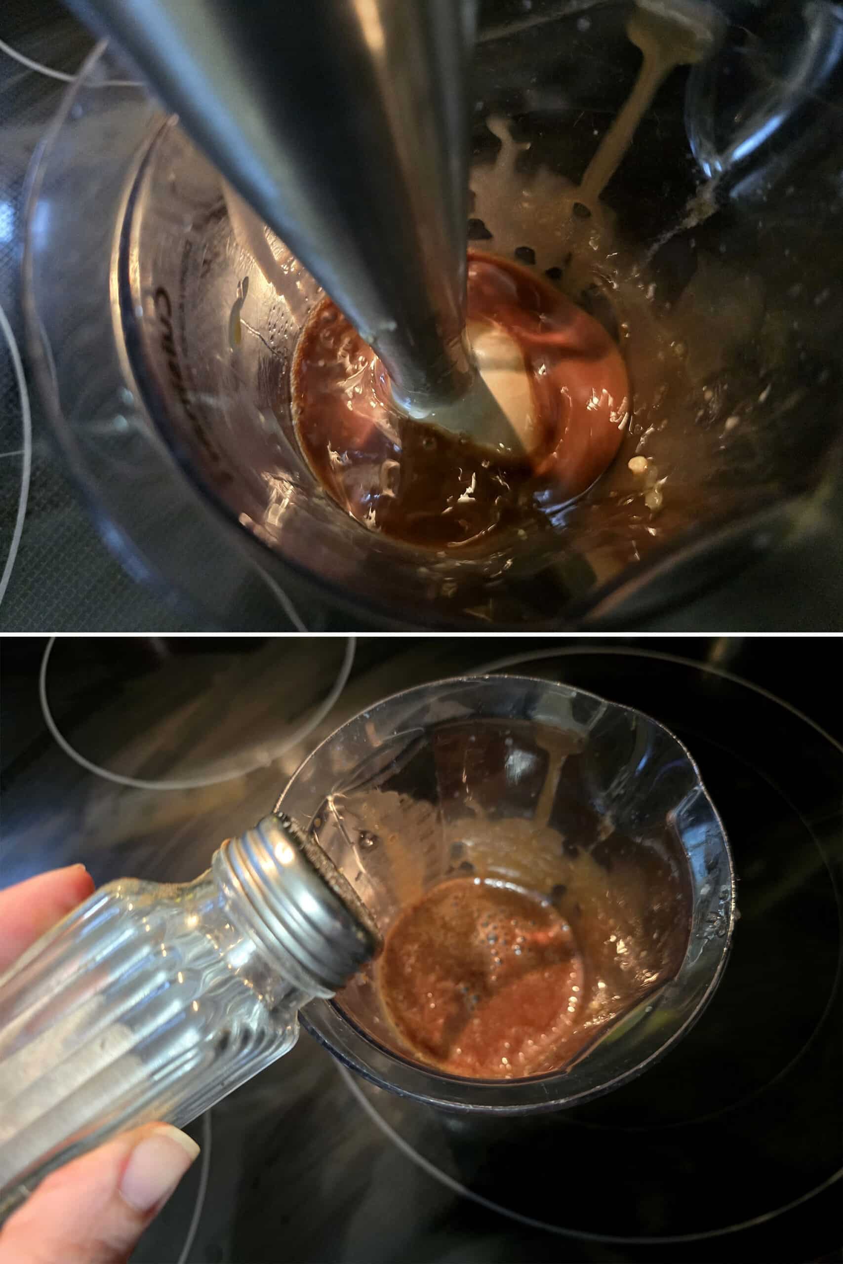 2 part image showing the maple balsamic vinaigrette being mixed.