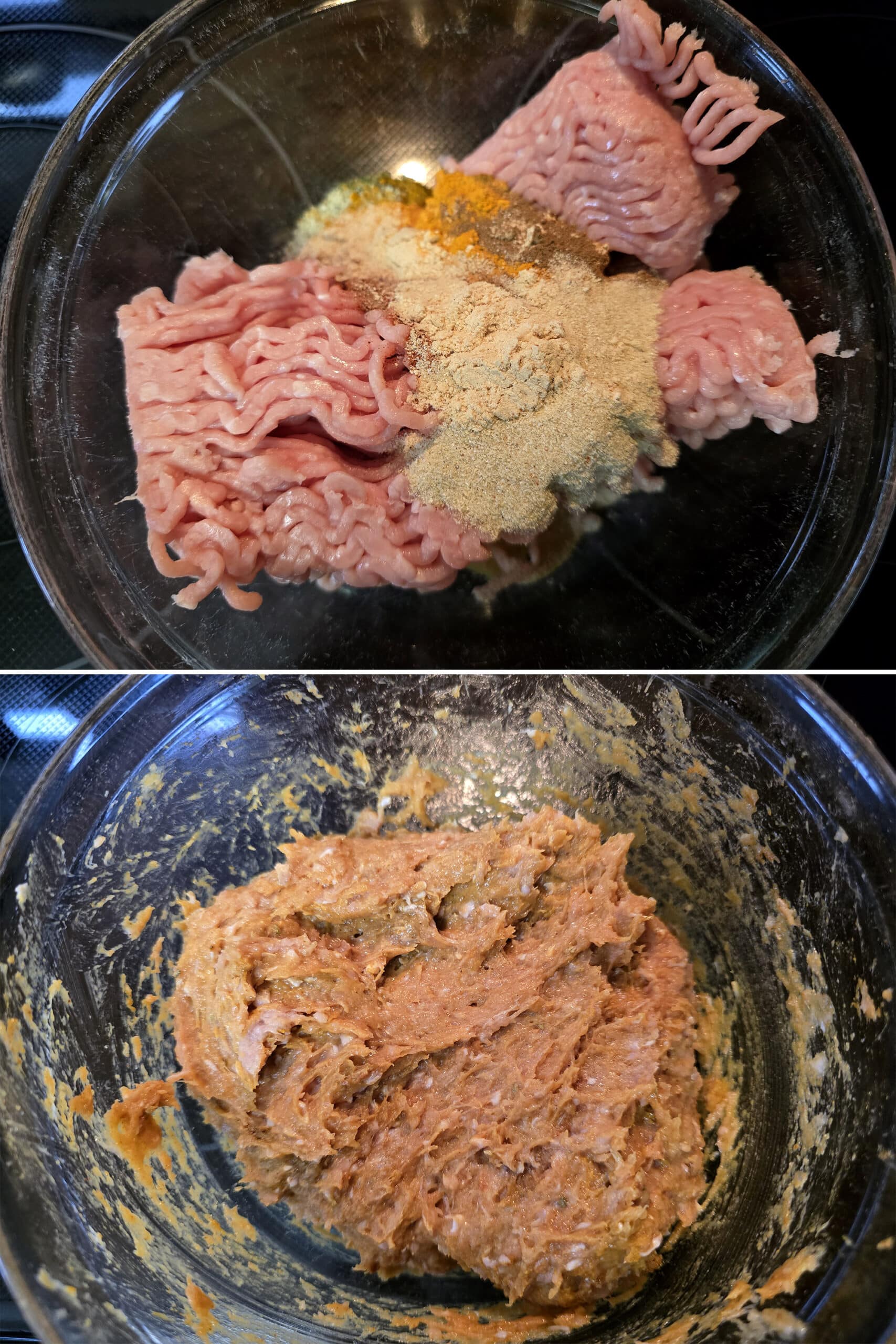 2 part image showing all of the ingredients being mixed in a bowl.